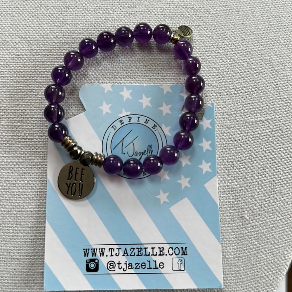 T Jonelle bee you purple jade stone sterling silver charm